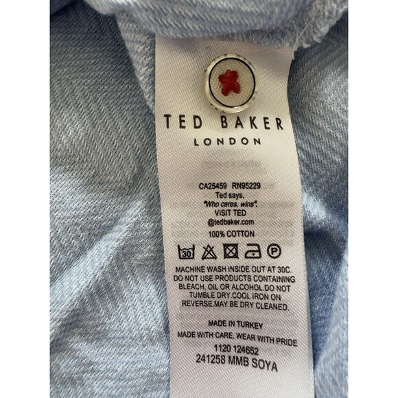 Ted Baker Men's Classic Blue Herringbone Polo Top Preppy Golf Shirt Size 4 - Picture 3 of 5